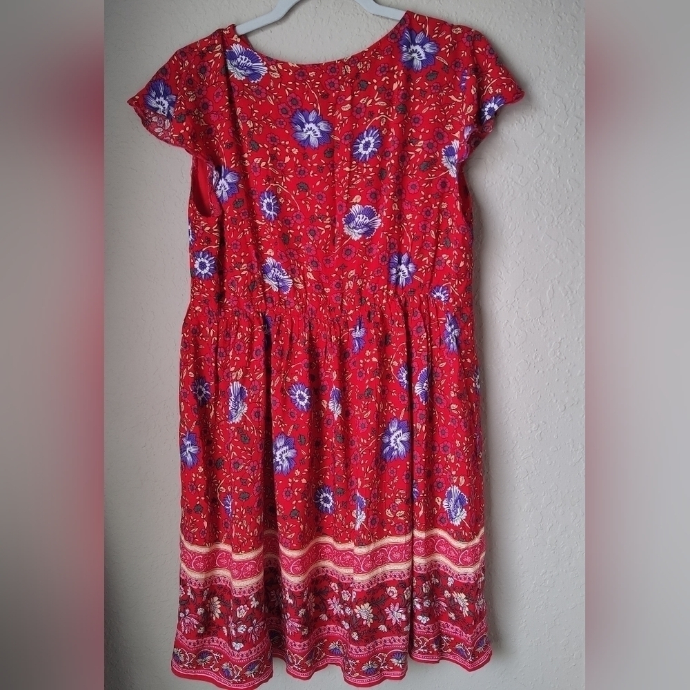 KIRUNDO Red Floral Boho Flutter Sleeves size L - Picture 4 of 7